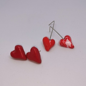 Σκουλαρίκια "καρδιά" από πηλό / polymer clay "hearts" ring - καρδιά, πηλός, μέταλλο, χειροποίητα, καρφωτά - 3