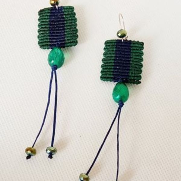 Μακραμέ σκουλαρίκια διχρωμία πράσινο-μπλε - μακραμέ, μακριά, κρεμαστά - 4