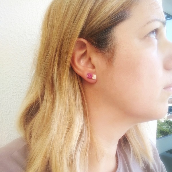Καρφωτά σκουλαρίκια κύλινδροι (stud earrings) από γνήσιες χάντρες Miyuki Delica - σκουλαρίκια, miyuki delica, καρφωτά - 4