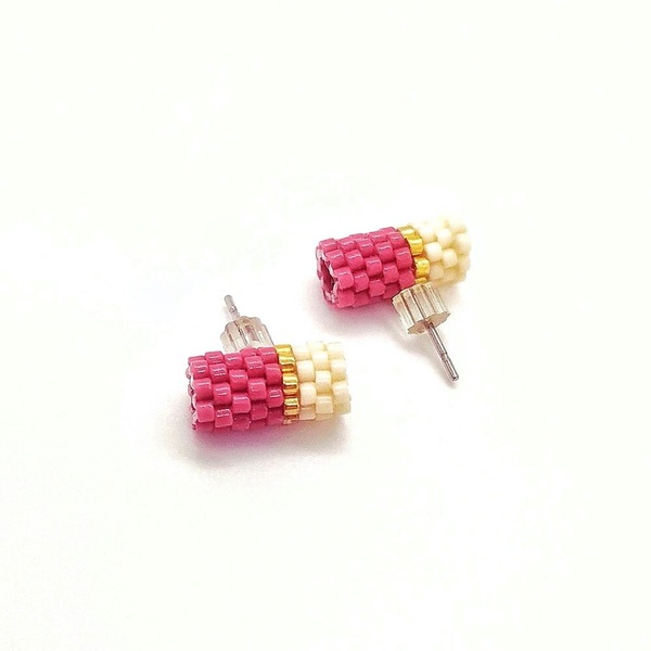 Καρφωτά σκουλαρίκια κύλινδροι (stud earrings) από γνήσιες χάντρες Miyuki Delica - σκουλαρίκια, miyuki delica, καρφωτά - 5