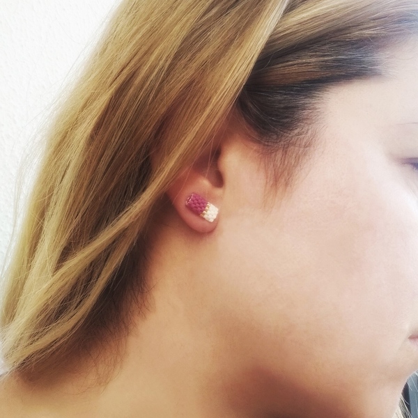 Καρφωτά σκουλαρίκια κύλινδροι (stud earrings) από γνήσιες χάντρες Miyuki Delica - σκουλαρίκια, miyuki delica, καρφωτά - 2