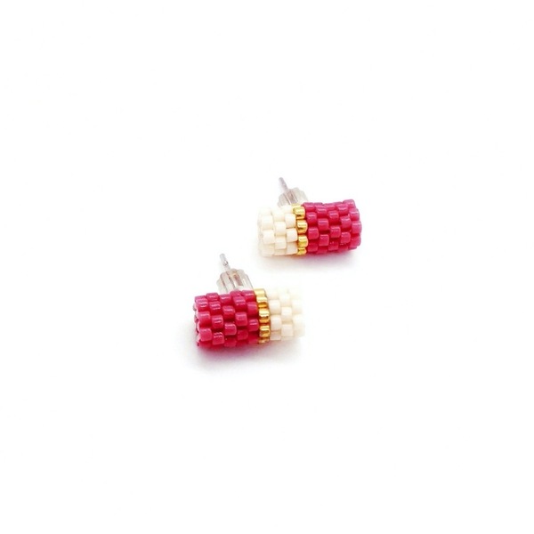 Καρφωτά σκουλαρίκια κύλινδροι (stud earrings) από γνήσιες χάντρες Miyuki Delica - σκουλαρίκια, miyuki delica, καρφωτά