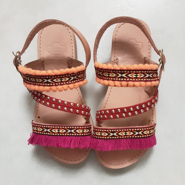 Παιδικά δερμάτινα boho σανδάλια - δέρμα, σανδάλια, boho, φλατ, ankle strap
