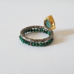 Malachite Triangle Ring-Ασημένιο Δαχτυλίδι με ημιπολύτιμες πέτρες - ημιπολύτιμες πέτρες, επιχρυσωμένα, ασήμι 925, χειροποίητα - 3