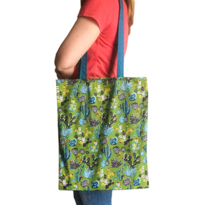 Βαμβακερή τσάντα με νεσεσέρ με μοτίβα κάκτου - ύφασμα, ώμου, all day, tote, φθηνές - 4