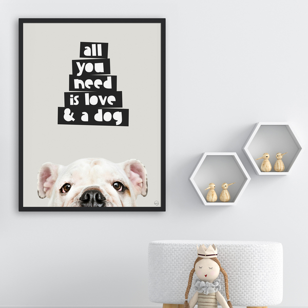 "Ο,τι χρειάζεσαι είναι αγάπη και ένα σκύλο"|Ξύλινο καδράκι 21x30|Παιδικό Δωμάτιο - κορίτσι, αγόρι, χειροποίητα, δώρα για βάπτιση, δώρο γέννησης, ζωάκια - 4