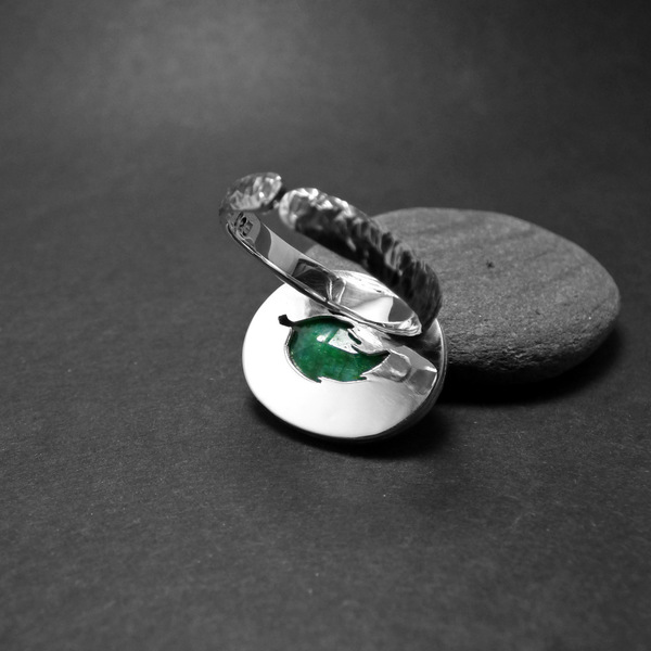"Εmerald spirit" - Δαχτυλίδι από ασήμι 925 και ημιπολύτιμο λίθο Σμαράγδι! - ασήμι, ημιπολύτιμες πέτρες, φύλλο, αυξομειούμενα - 3