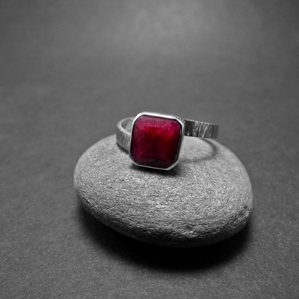 " Silver Square Ruby" - Δαχτυλίδι από ασήμι 925 και Ρουμπίνι! - ημιπολύτιμες πέτρες, ασήμι 925, boho, boho, σταθερά, αυξομειούμενα - 2