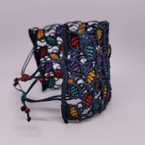 Βραχιόλι μακραμέ "φυλλαράκια" / macrame "leaves" - μακραμέ, κορδόνια, εντυπωσιακό, χεριού, αυξομειούμενα, φαρδιά - 3
