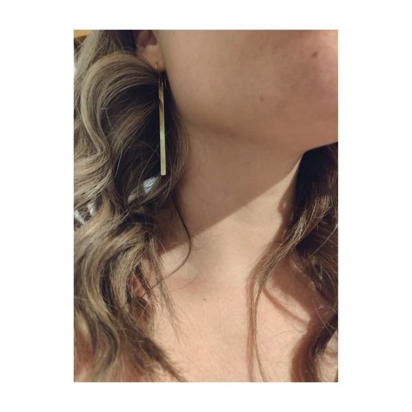 Golden bar earrings - ορείχαλκος, μακριά, κρεμαστά - 2