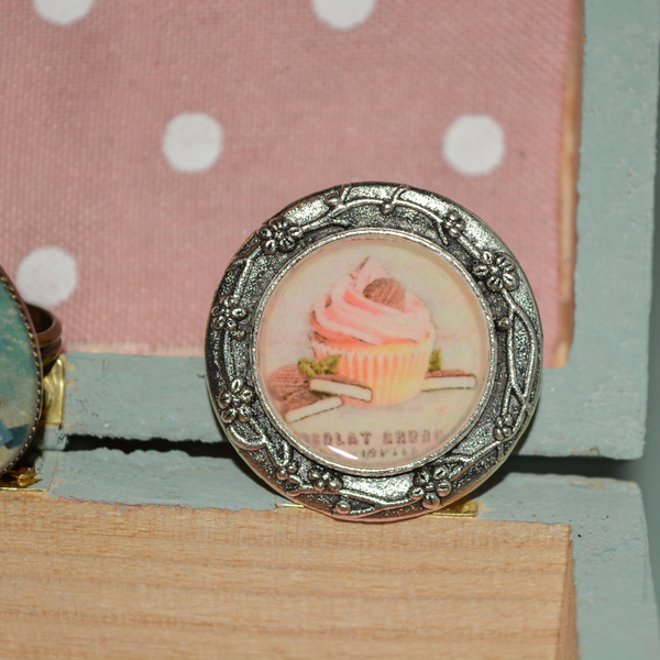 Vintage cupcake ring! - vintage, γυαλί, μεγάλα, φθηνά - 4