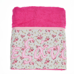 Ροζ προσωποποιημένη πετσέτα σώματος 150*80εκ με βαμβακερή φάσα, floral - κορίτσι, δώρα για βάπτιση, δώρα για μωρά, πετσέτες - 2