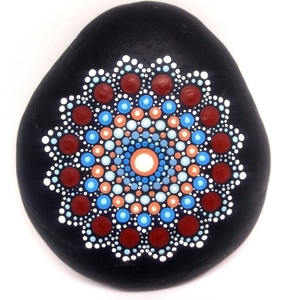 Φυσική πέτρα με σχέδιο dotting mandala Μπλε-κόκκινο - πέτρα, mandala, διακοσμητικές πέτρες