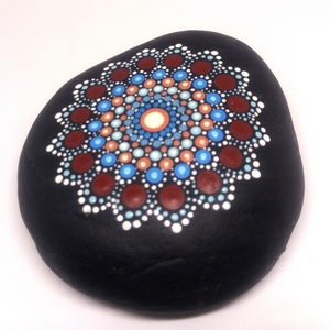Φυσική πέτρα με σχέδιο dotting mandala Μπλε-κόκκινο - πέτρα, διακοσμητικές πέτρες - 2