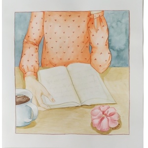 Illustration κορίτσι με βιβλίο - ζωγραφισμένα στο χέρι, πίνακες & κάδρα, κορίτσι, πίνακες ζωγραφικής - 2