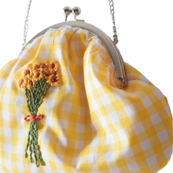 "Sunflower's dream " vintage τσάντα με χειροποίητο κέντημα - vintage, χιαστί, λουλουδάτο, βραδινές, μικρές, φθηνές - 2