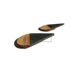 χειροποίητο κοντό σκουλαρίκι ydor - ασήμι, ξύλο, τσιμέντο, καρφωτά - 3