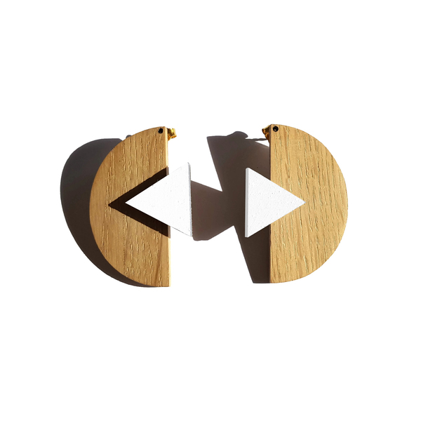 χειροποίητο κοντό σκουλαρίκι chorus - ξύλο, επιχρυσωμένα, τσιμέντο, καρφωτά - 3