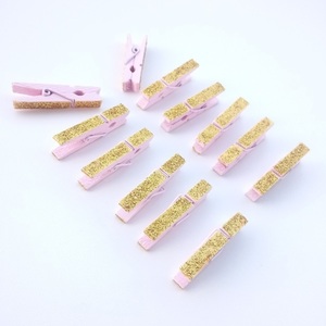 Ροζ Μανταλάκια για Συσκευασία Δώρου με Χρυσό Γκλίτερ σετ 12 τεμαχίων 4,5 x 0,70 cm. - κορίτσι, γκλίτερ, διακοσμητικά