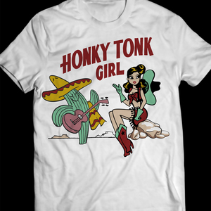 Honky Tonk girl pinup western 50's retro cowgirl t-shirt - κάκτος