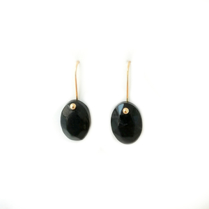 Μικρά σκουλαρίκια Oval black/ Tiny Dangles - ασήμι, γυαλί, επιχρυσωμένα, μικρά, κρεμαστά, γάντζος, φθηνά