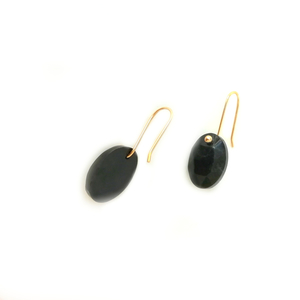 Μικρά σκουλαρίκια Oval black/ Tiny Dangles - ασήμι, γυαλί, επιχρυσωμένα, μικρά, κρεμαστά, γάντζος, φθηνά - 3