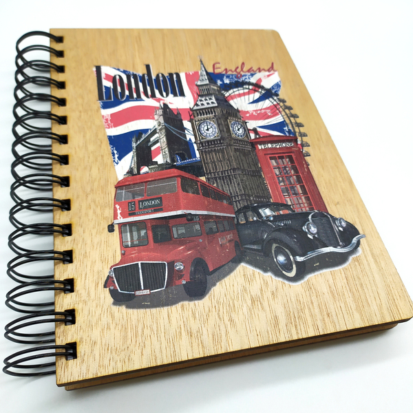 Ξύλινο Σημειωματάριο Λονδίνο (Wooden Notebook London) Δώρα για όλους - δώρο, δώρα για άντρες, δώρα γενεθλίων, τετράδια & σημειωματάρια
