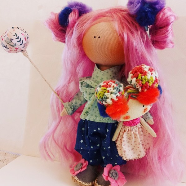 Χειροποιητη κουκλίτσα 31εκ με μπαλόνι - κορίτσι, κουκλίτσα, διακοσμητικά - 4