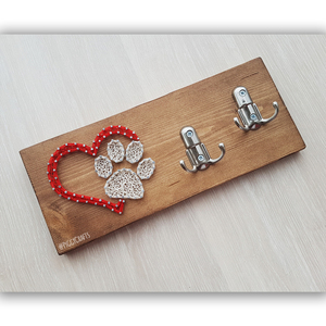 Ξύλινη κρεμάστρα για λουράκια σκύλου, με καρφιά & κλωστές 33x12cm - ξύλο, διακόσμηση, κρεμάστρες - 3