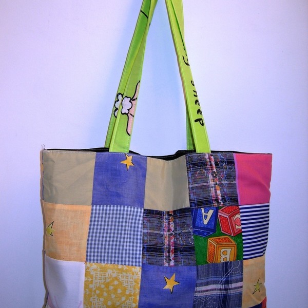 Τσάντα ώμου patchwork πολύχρωμη - ύφασμα, ώμου, μεγάλες, all day, tote, φθηνές