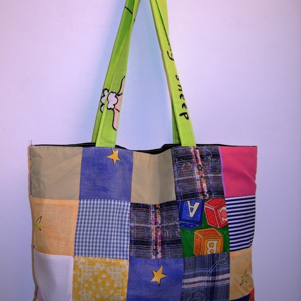 Τσάντα ώμου patchwork πολύχρωμη - ύφασμα, ώμου, μεγάλες, all day, tote, φθηνές - 2