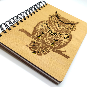 Ξύλινο Σημειωματάριο Κουκουβάγια (Wooden Notebook Owl) Δώρα για όλους - δώρο, χειροποίητα, δώρα για άντρες, δώρα γενεθλίων, τετράδια & σημειωματάρια - 4