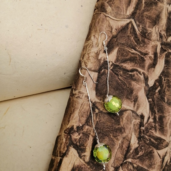 Ασημένιο 925 Σκουλαρίκι με Πράσινο κρύσταλλο - ασήμι, πέτρες, μακριά, κρεμαστά, φθηνά - 3