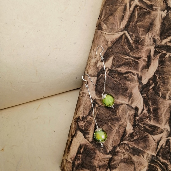 Ασημένιο 925 Σκουλαρίκι με Πράσινο κρύσταλλο - ασήμι, πέτρες, μακριά, κρεμαστά, φθηνά - 4
