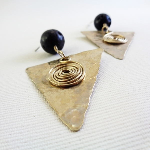 Ασημένια σκουλαρίκια με Μαύρη Λάβα - ασήμι, boho, κρεμαστά - 3