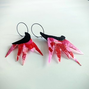 Θεατρικά καινοτόμα σκουλαρίκια_κόκκινα-ροζ - κρεμαστά, μακριά, ελαφρύ, μεγάλα σκουλαρίκια