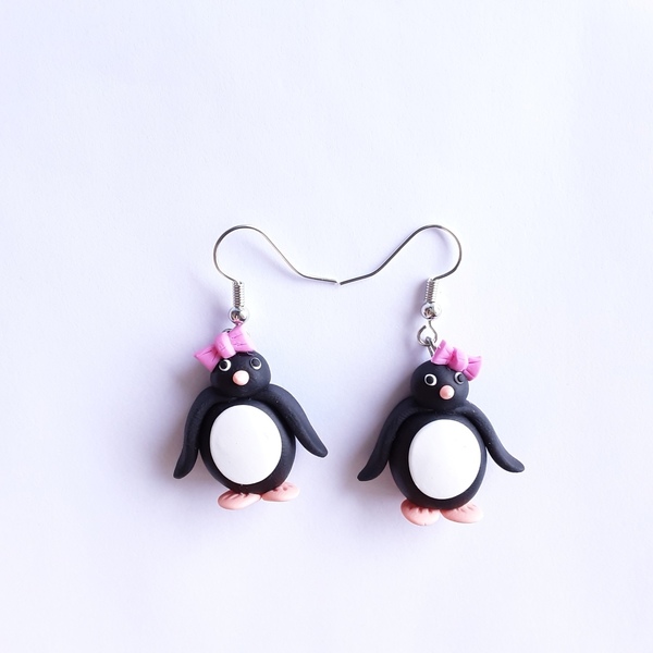 Πιγκουινάκια κρεμαστά σκουλαρίκια - πηλός, πρωτότυπο, μικρά, κρεμαστά, φθηνά