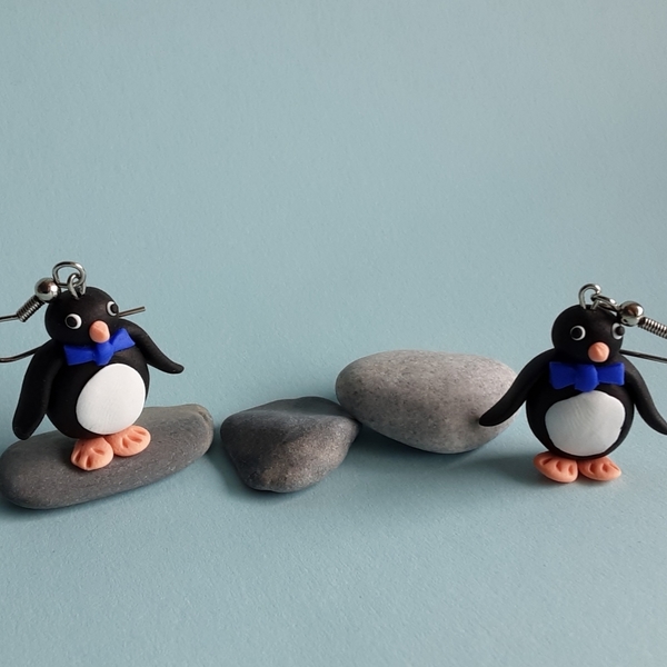 Πιγκουινάκια κρεμαστά σκουλαρίκια - πηλός, πρωτότυπο, μικρά, κρεμαστά, φθηνά - 3