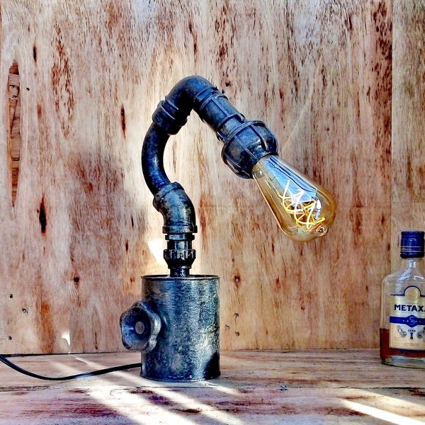 T A R T A R Pipe Lamp, Industrial Iron Pipe Desk Lamp, Dimmer Lamp, Farmhouse Decor, Rustic Home Decor - πορτατίφ