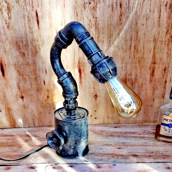 T A R T A R Pipe Lamp, Industrial Iron Pipe Desk Lamp, Dimmer Lamp, Farmhouse Decor, Rustic Home Decor - πορτατίφ - 3