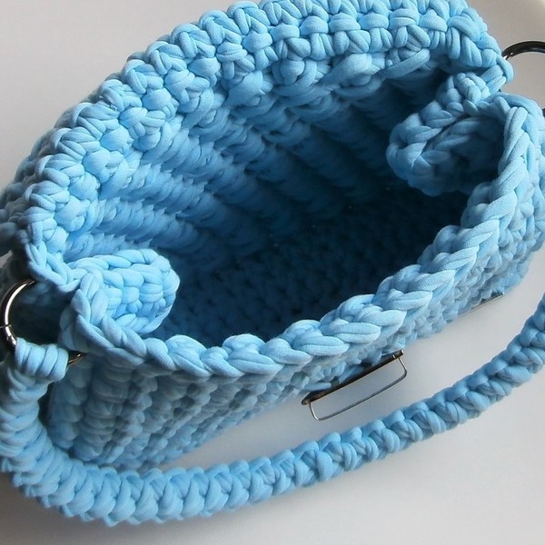 καθημερινή τσάντα με t-shirt yarn - ώμου, crochet, χειροποίητα, μεγάλες, πλεκτές τσάντες - 3