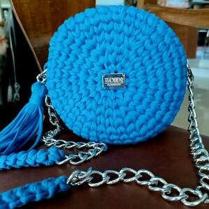 Cross body macaron bag, χιαστί στρογγυλή τσάντα, νεανική τσάντα - νήμα, πλεκτές τσάντες - 5