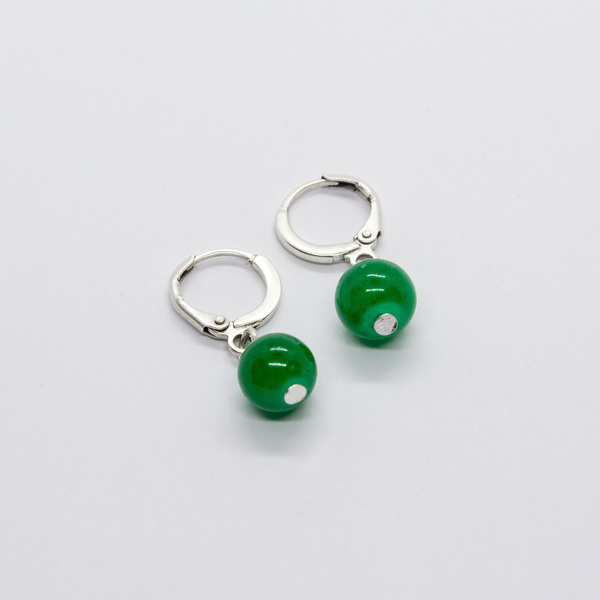 "Green Sun Mini Hoops" - Μίνιμαλ κρικάκια με πράσινη ημιπολύτιμη πέτρα - επάργυρα, κρίκοι, minimal, μικρά, μπρούντζος, φθηνά - 2