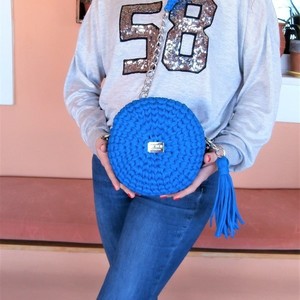Cross body macaron bag, χιαστί στρογγυλή τσάντα, νεανική τσάντα - νήμα, πλεκτές τσάντες - 4