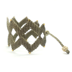 Zig Zag bracelet - ιδιαίτερο, επιχρυσωμένα, μακραμέ, χεριού, αυξομειούμενα, φαρδιά - 2