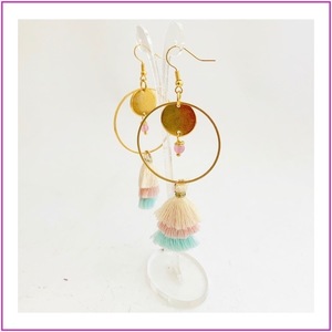 Candy Boho style σκουλαρίκια με φουντάκια (ασπρο-ροζ-τυρκουαζ) - ορείχαλκος, με φούντες, πέτρες, boho, κρεμαστά, μεγάλα - 4