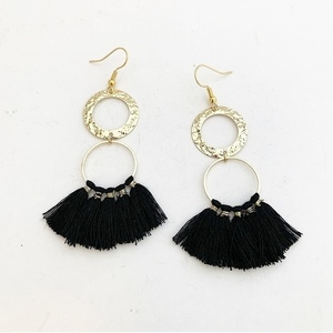 Μαύρα Boho style σκουλαρίκια με φουντάκια - ορείχαλκος, με φούντες, boho, κρεμαστά, faux bijoux - 3