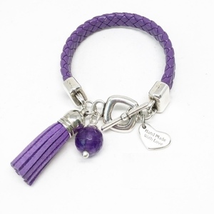 Μωβ Βραχιόλι Κρυσταλλοθεραπείας σε boho style. Purple Crystal Therapy bracelet in boho style. - δέρμα, charms, χάντρες, σταθερά