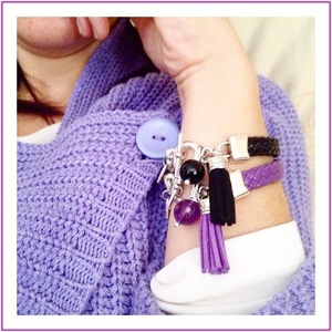 Μωβ Βραχιόλι Κρυσταλλοθεραπείας σε boho style. Purple Crystal Therapy bracelet in boho style. - δέρμα, charms, χάντρες, σταθερά - 2