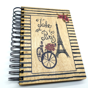 Ξύλινο Σημειωματάριο Paris (Wooden Notebook) 14,5cm x 20cm - τετράδια & σημειωματάρια, δώρα γενεθλίων, δώρο, δώρα για γυναίκες